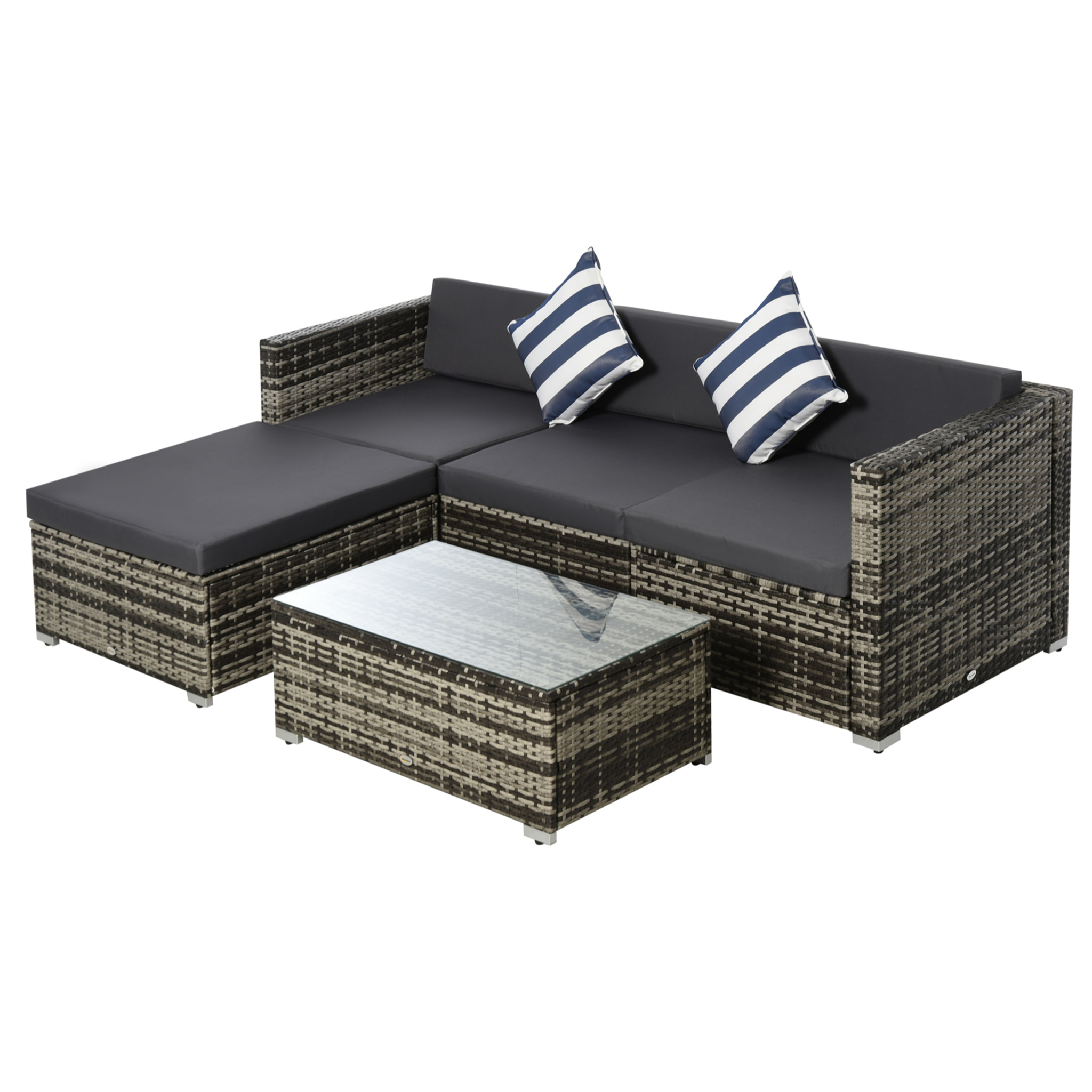 Ensemble salon de jardin 4 places 5 pièces coussins zippés déhoussables polyester résine tressée gris