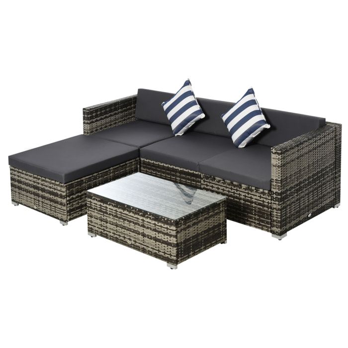 Ensemble salon de jardin 4 places 5 pièces coussins zippés déhoussables polyester résine tressée gris