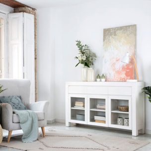 Buffet Liland -bois massif et panneau de mdf-couleur laqué blanc mat 147 x 86 x 30 cm