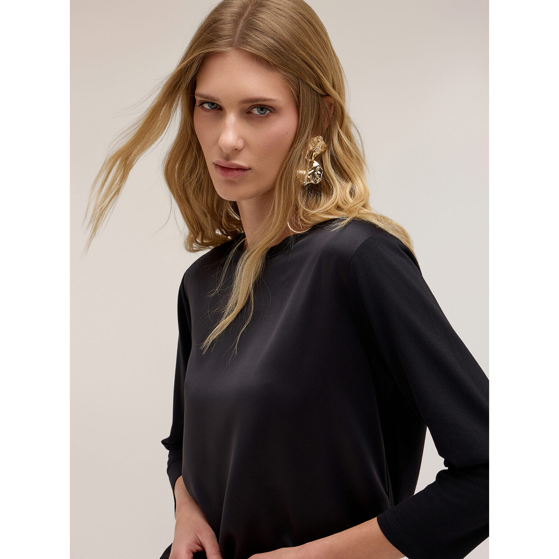 Motivi - Camiseta bimaterial de mangas de tres cuartos - Negro