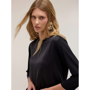Motivi - Camiseta bimaterial de mangas de tres cuartos - Negro