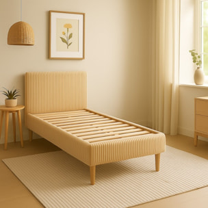 Lit Colisée avec tête de lit| Robuste et confortable | Montage simple rapide | Velours Côtelé | beige