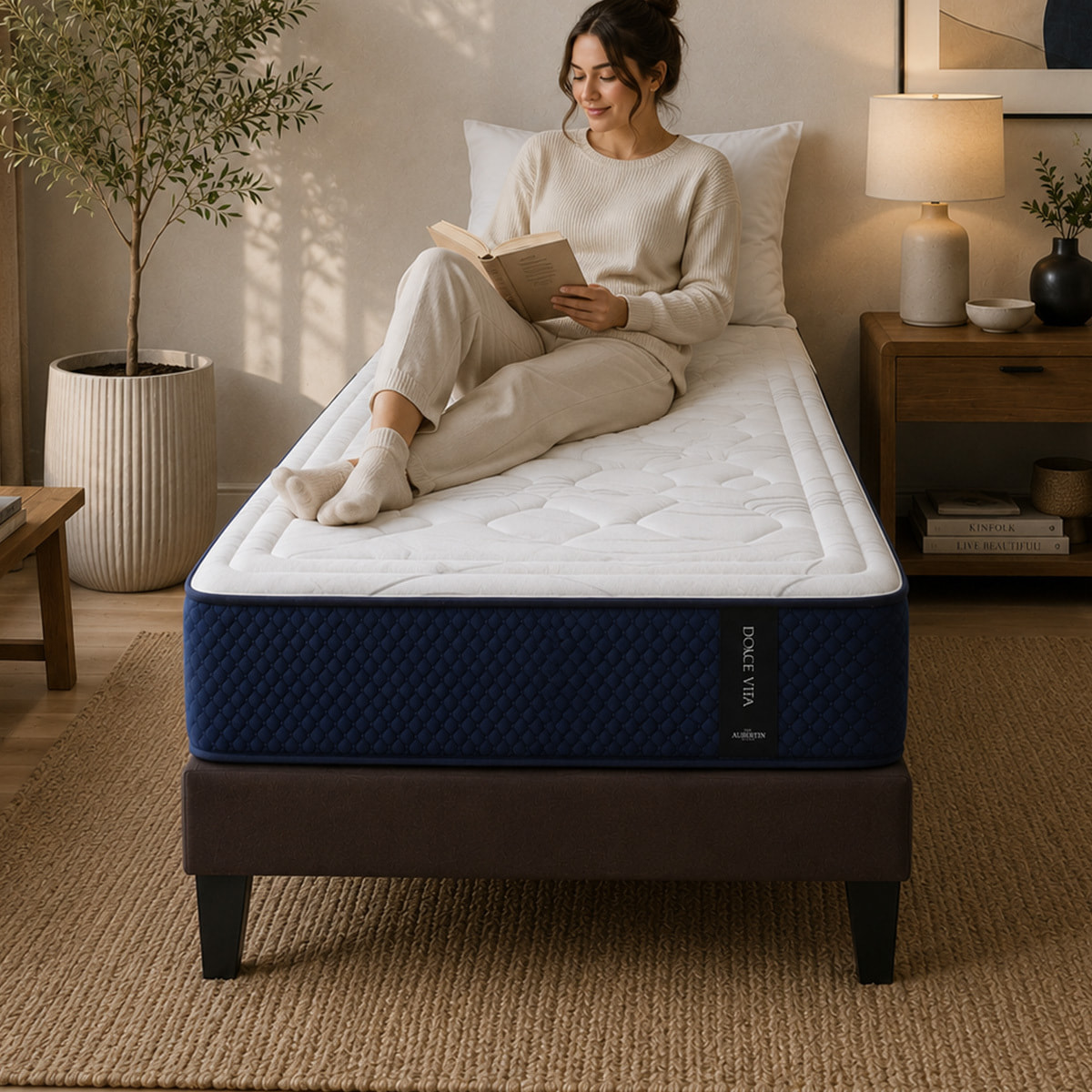 Ensemble Matelas Hybride Dolce Vita & Sommier Tissu, Ressorts Ensachés & Mémoire de Forme, 28 cm, Soutien Ferme