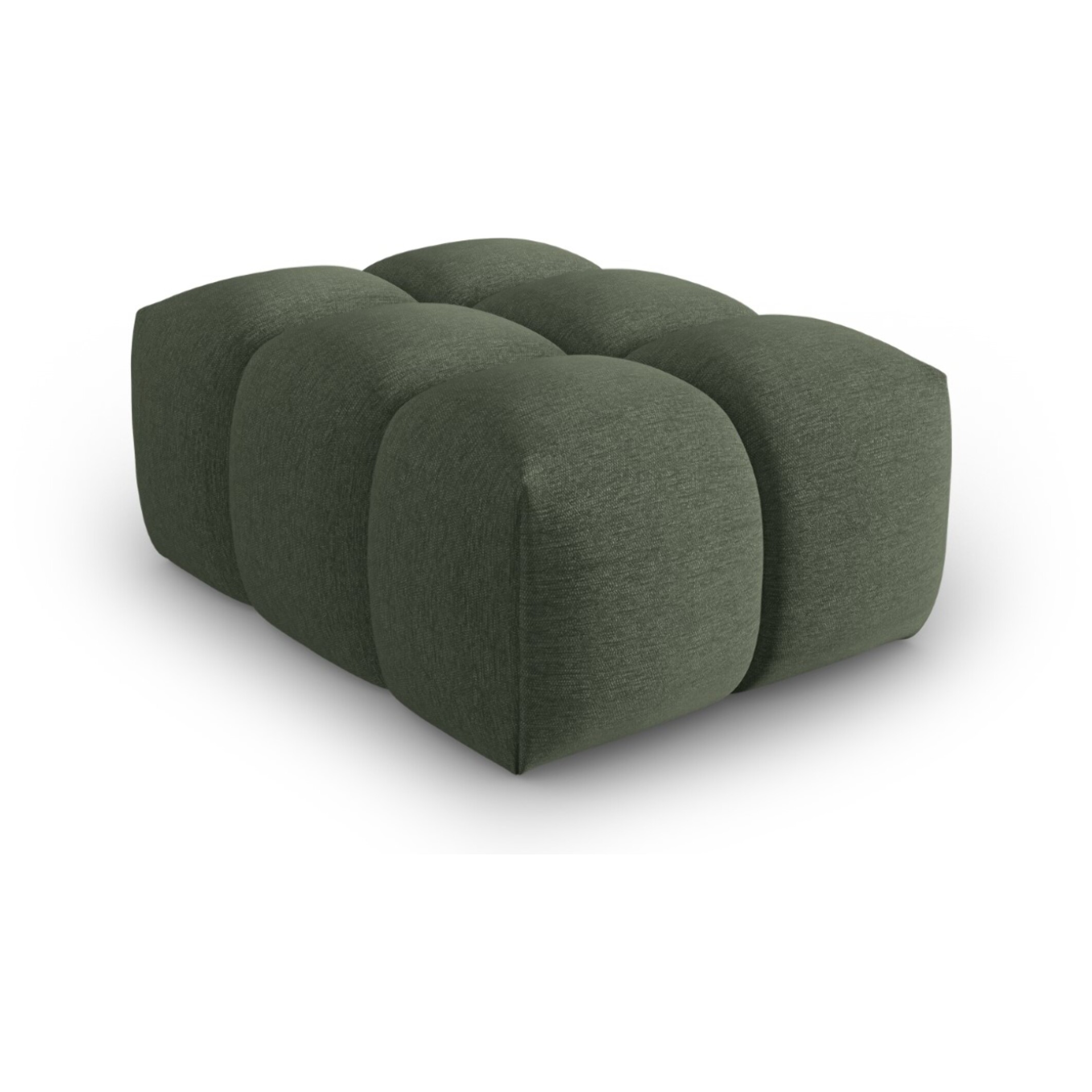 Pouf "Lorella" en tissu structurel vert olive foncé