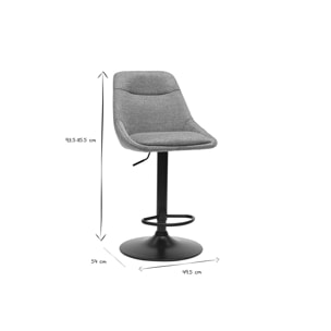 Tabourets de bar réglables pivotants 360° en tissu effet velours texturé gris et métal (lot de 2) ALESS