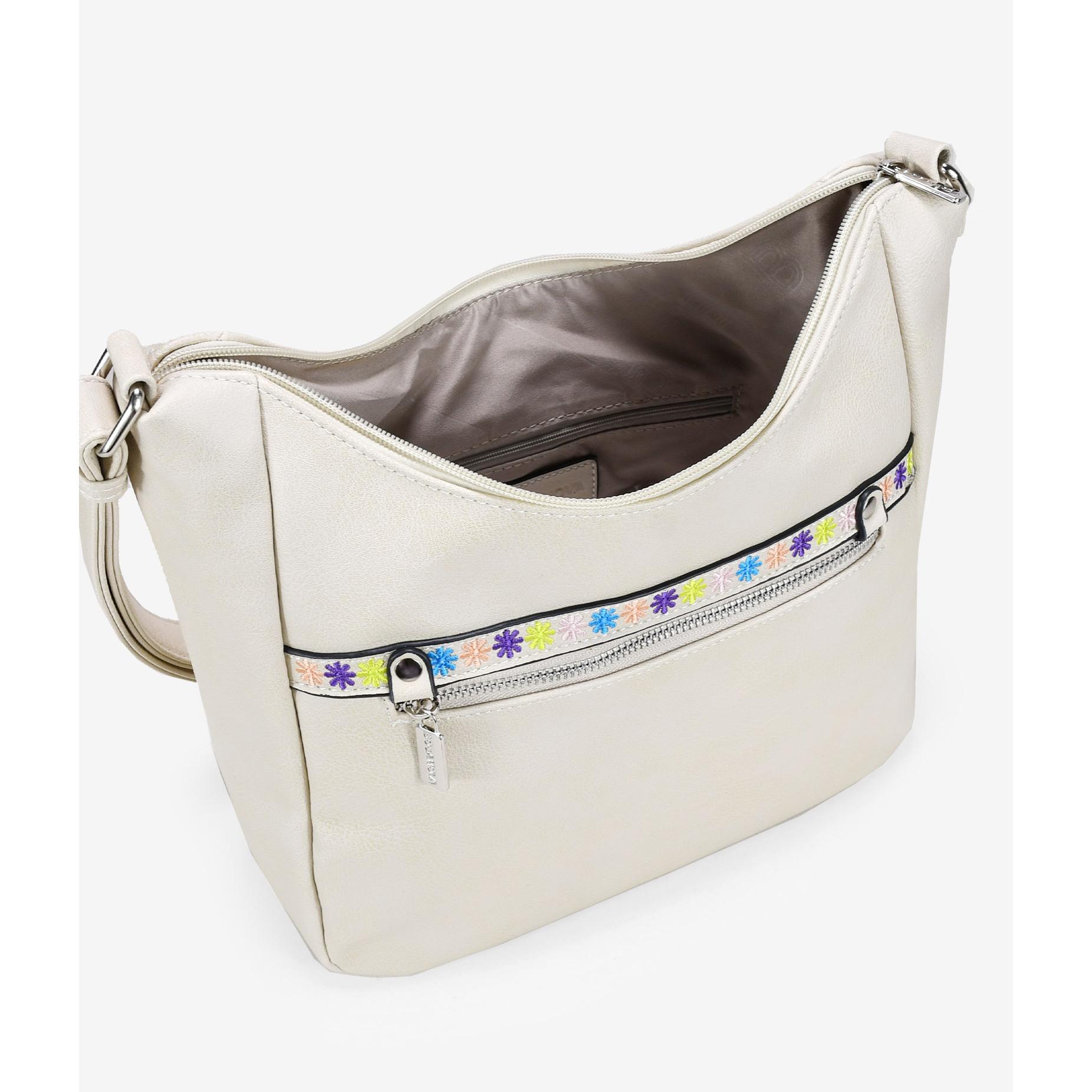 Bolso bandolera beige con bordado