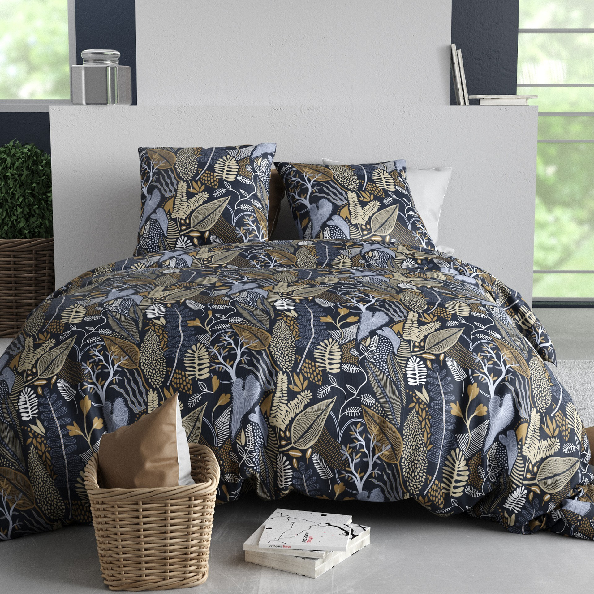 Parure housse de couette imprimée 240x260cm + 2 Taies 100% coton 57fils EMALI