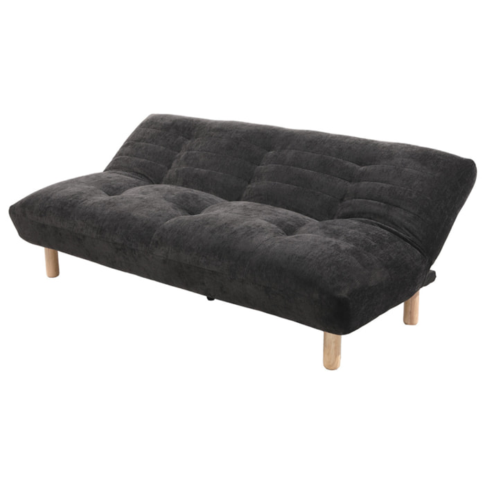 Soan - Banquette 3 places convertible clic-clac en velours texturé - Noir