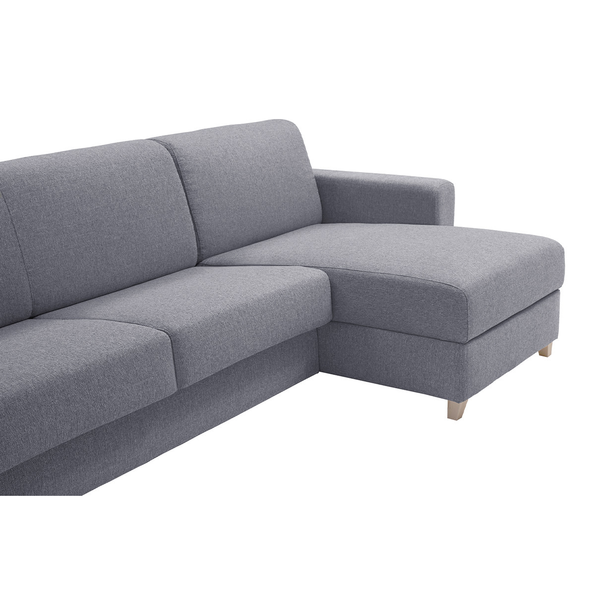 Canapé d'angle réversible et convertible avec coffre 4 places en tissu gris et bois clair GRAHAM