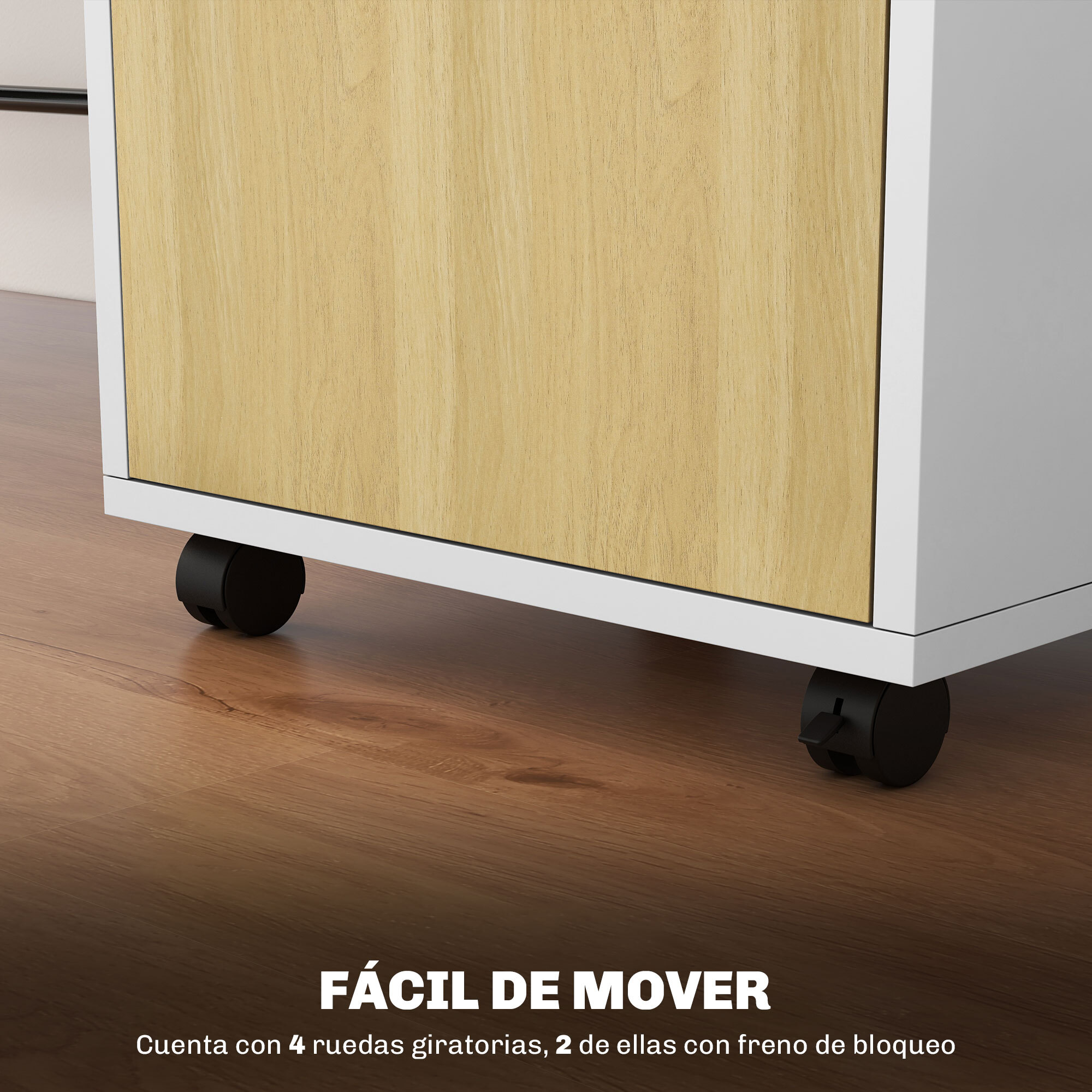 Cajonera de Oficina Móvil con Cajón y Gabinete Mueble Archivador con Ruedas Soporte de Impresora para Estudio 40x35x60 cm Natural y Blanco