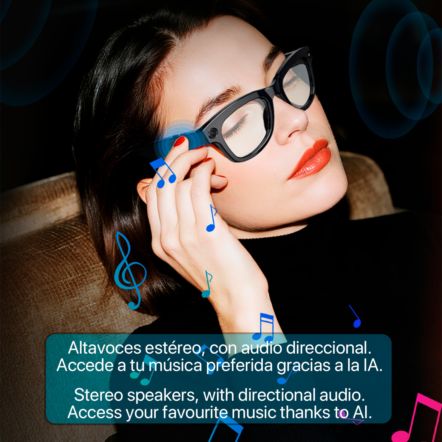 Gafas inteligentes M01 PRO, cámara con flash integrada de 8 MPX, control de música, inteligencia artificial, traducción de +100 idiomas en tiempo real.