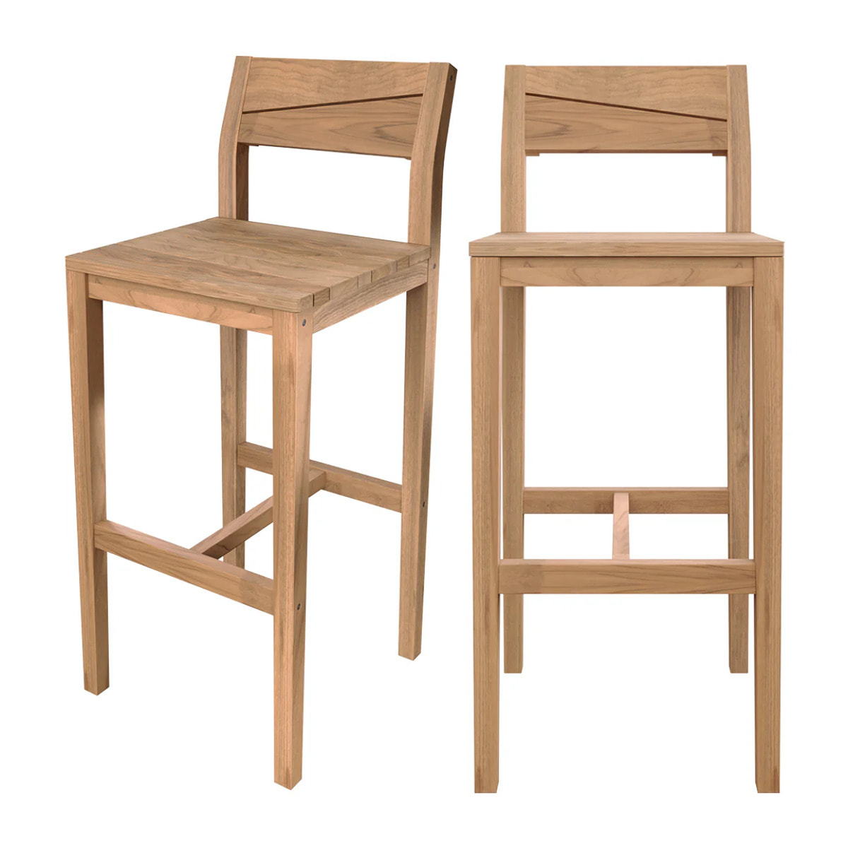 Lot de 2 chaises de bar extérieur 74 cm en bois de teck massif - Tunga