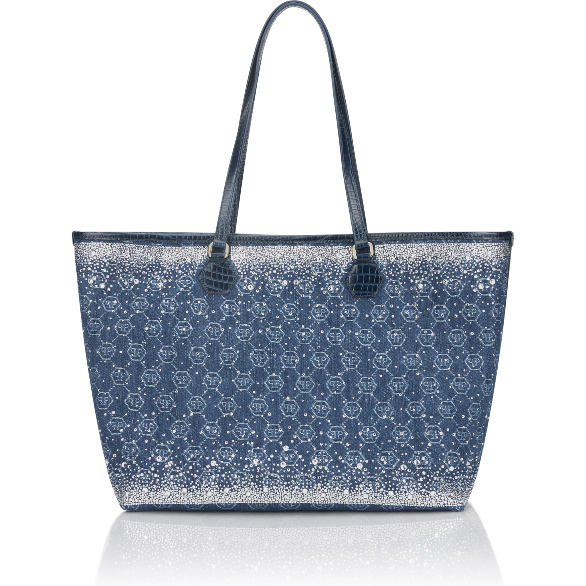 PHILIPP PLEIN Denim Shopper Bag Monogram Strass