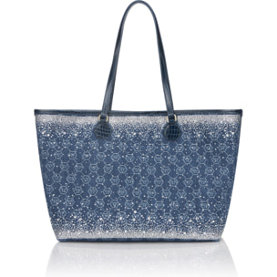 PHILIPP PLEIN Denim Shopper Bag Monogram Strass