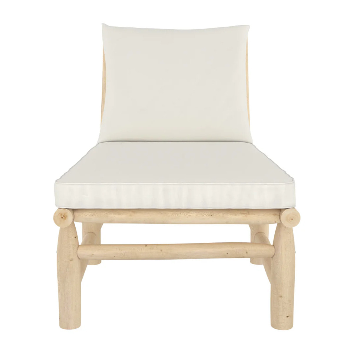 Transat en branche de teck et matelas blanc cassé - Makam