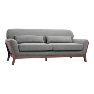 Canapé 3 places en tissu gris et bois foncé YOKO