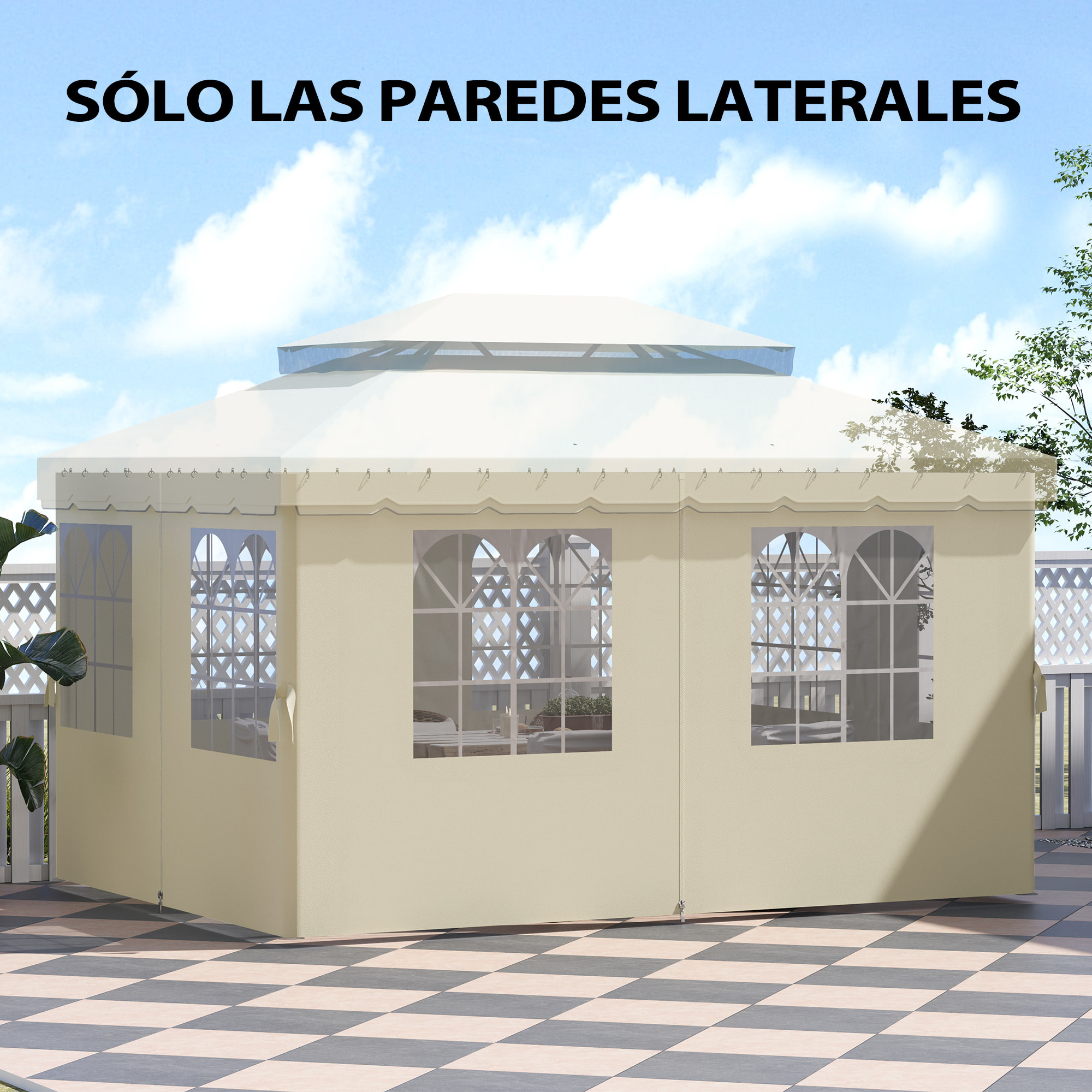 4 Paredes Laterales para Cenador 3x4 m Laterales de Carpa con Ganchos 8 Ventanas Protección UV Reemplazo Lateral para Carpa de Jardín Exterior Fiesta Crema