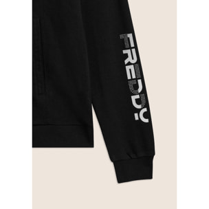 Tuta con zip e collo alto, logo con perline sulla manica