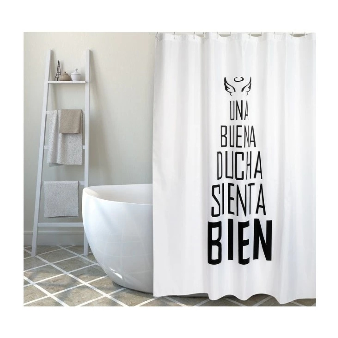 Rideau de douche Polyester BUENA DUCHA 180x200cm QUALITE PREMIUM Noir & Blanc - Anneaux inclus MSV