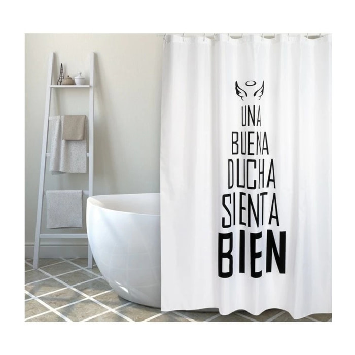 Rideau de douche Polyester BUENA DUCHA 180x200cm QUALITE PREMIUM Noir & Blanc - Anneaux inclus MSV