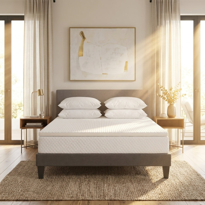 Surmatelas Nuage, 4 cm, Mémoire de Forme Haute Densité, 7 Zones de Confort, Bonne Indépendance de Couchage, Fabrication Française