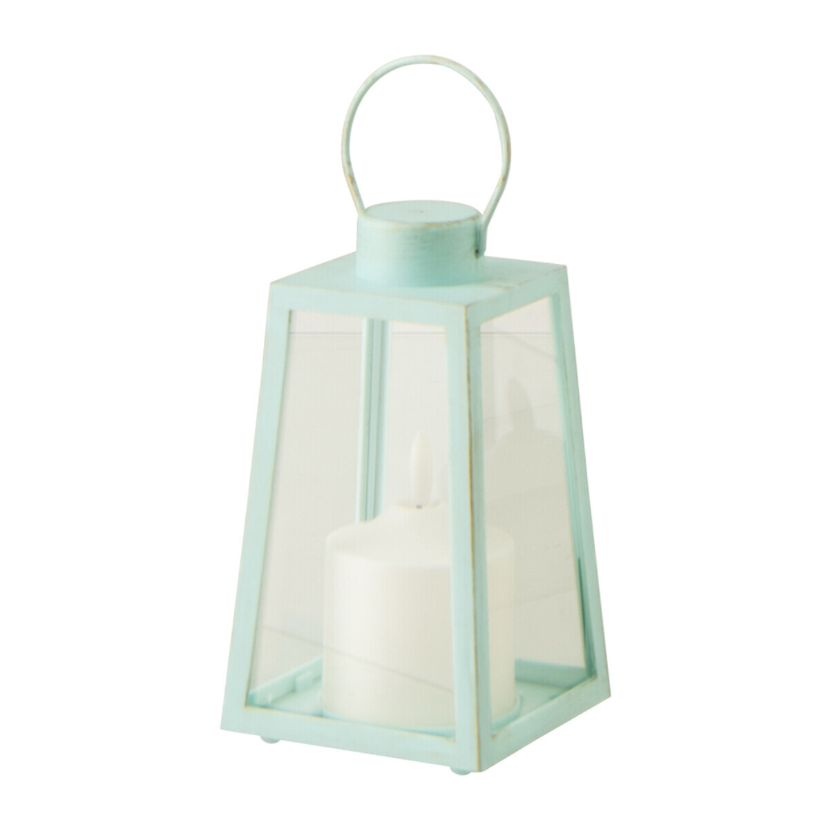 J-Line Lanterne + Bougie - verre - turquoise - small - 2 pièces - lumières LED