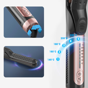 Plancha de pelo 699 con aire frío e iones negativos antiencrespamiento, calentamiento rápido y 5 niveles de temperatura ajustable de 140°C a 220°C.