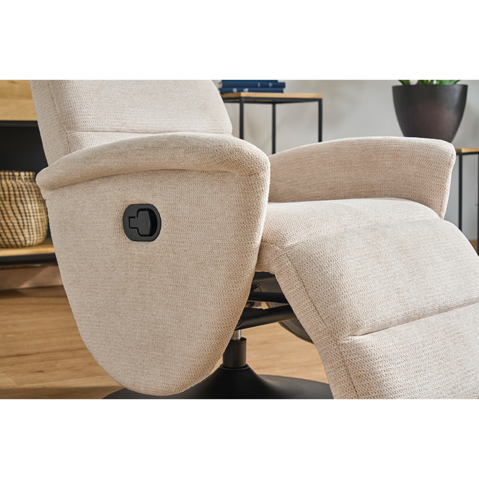 Fauteuil pivotant relax manuel en tissu chenille beige NELSON