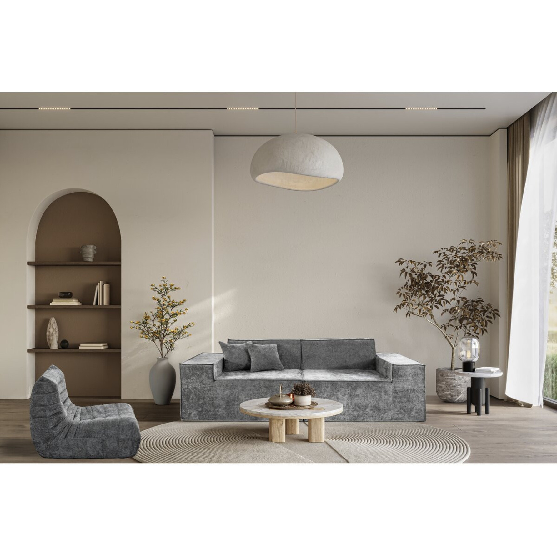 Canapé droit modulable en tissu texturé "Lusso" - 3 places - Gris