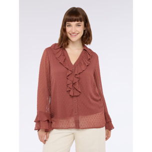 Fiorella Rubino - Blusa en tejido plumetis con volantes - Marrón