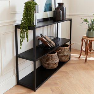 Etagère basse 3 niveaux en métal noir - Industrielle - 120x30x80cm
