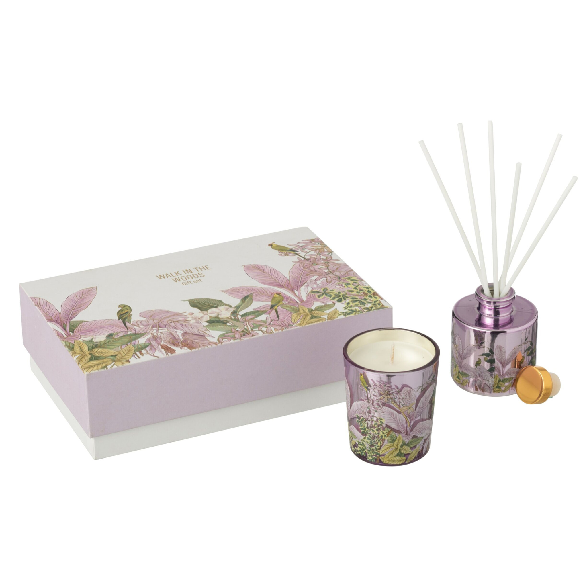 J-Line bougie parfumée + bâtonnets parfumés Walk In The Woods - rose - set cadeau
