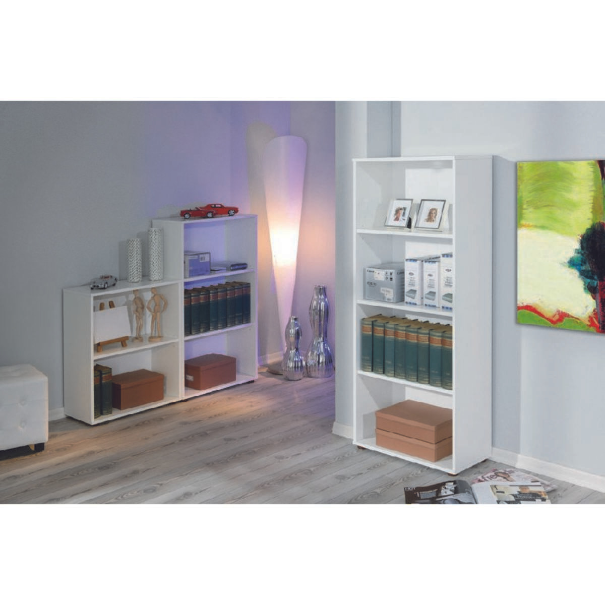 Libreria con quattro ripiani, colore bianco, cm 60 x 145 x 30