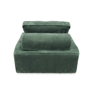 Lot de 3 chauffeuses pour canapé  modulables velours côtelé vert avec un coussin