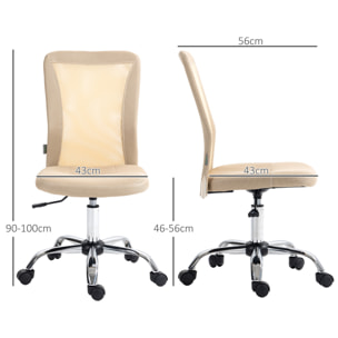 Silla de Oficina de Malla Silla de Escritorio Giratoria sin Brazos con Altura Ajustable Carga 100 kg para Estudio Despacho 43x58x90-100 cm Beige