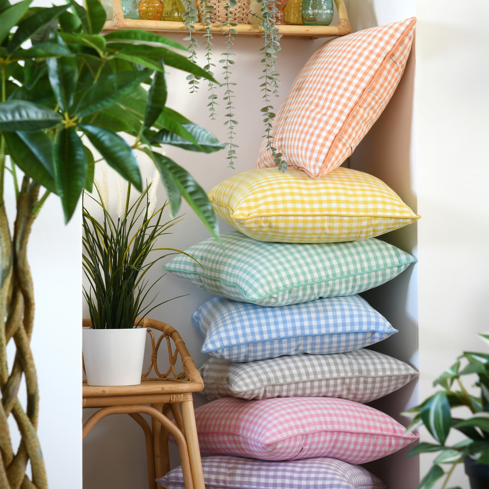 Coussin décoratif motif vichy en polycoton - Vert