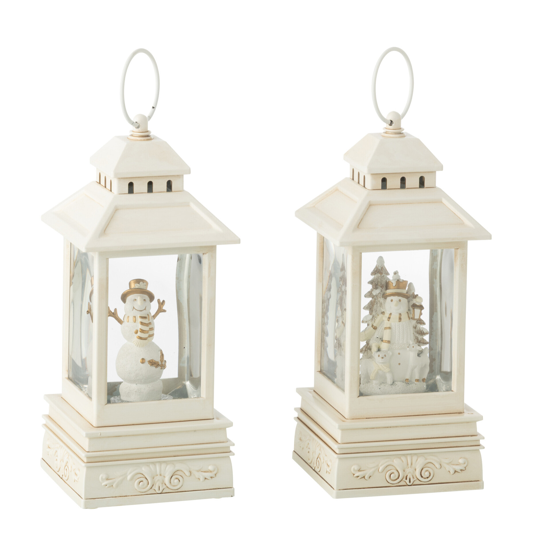 J-Line boule de neige Lanterne Bonhomme De Neige - plastique - blanc - 2 pcs