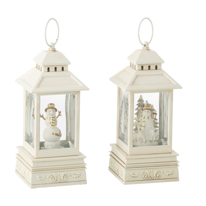 J-Line boule de neige Lanterne Bonhomme De Neige - plastique - blanc - 2 pcs