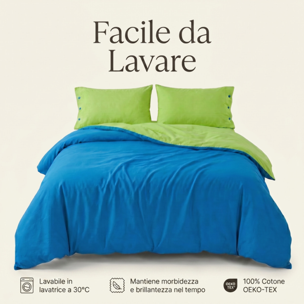 Parure copripiumino singolo in cotone bicolore morbido e traspirante, set sacco copripiumino con federa, design semplice ed elegante, tessuto resistente e certificato OEKO-TEX, facile da lavare, comfort naturale per uso quotidiano