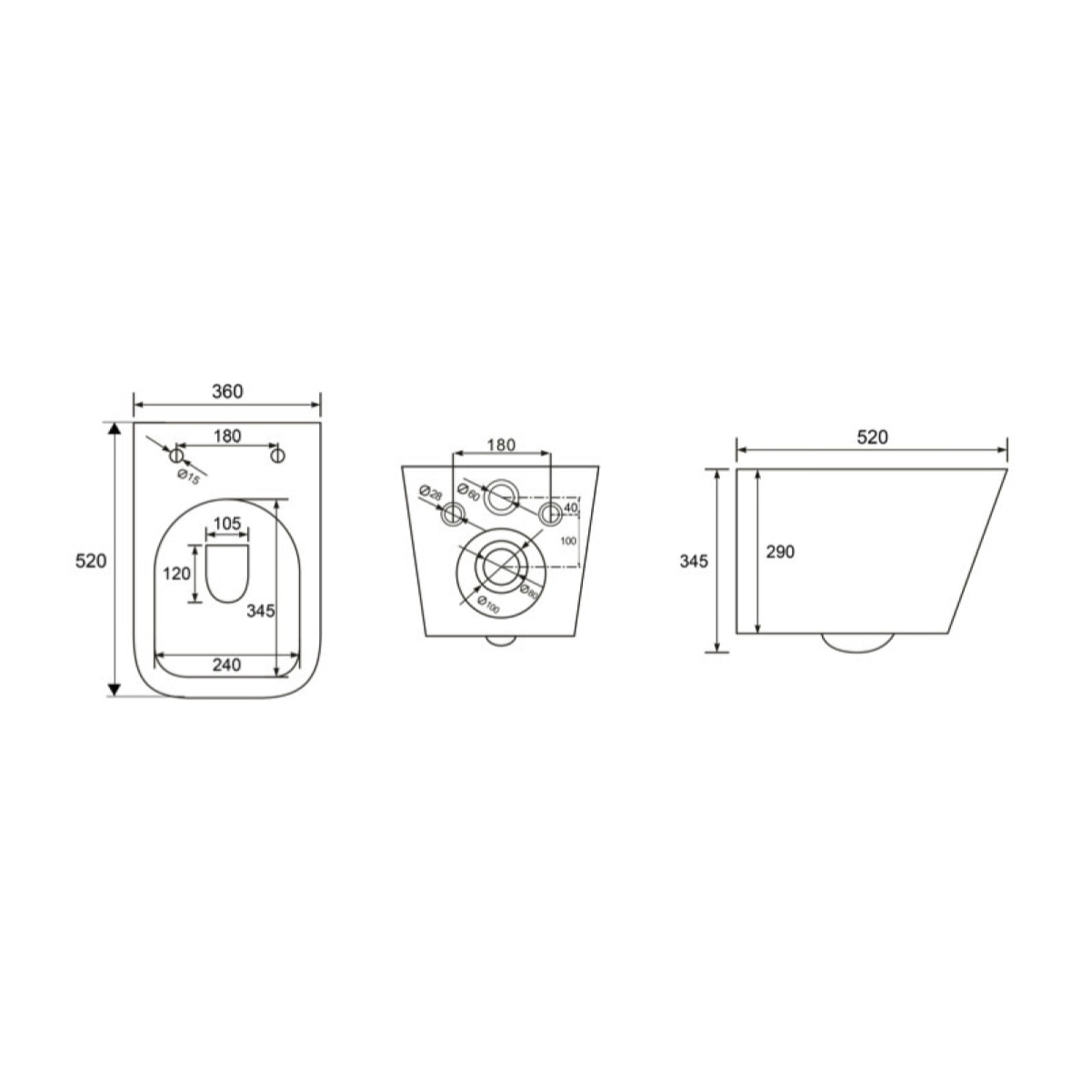 WC suspendu Infinitio noir mat sans bride Design, fixations invisibles + abattant softclose (SquareBlackInfinitio)