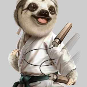 Affiche enfant karaté paresseux  Affiche + cadre en bois - Chêne