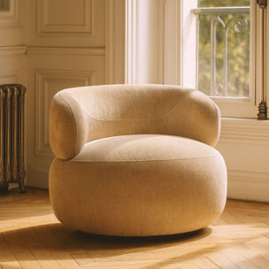 Fauteuil pivotant en velours texturé beige GLOVE