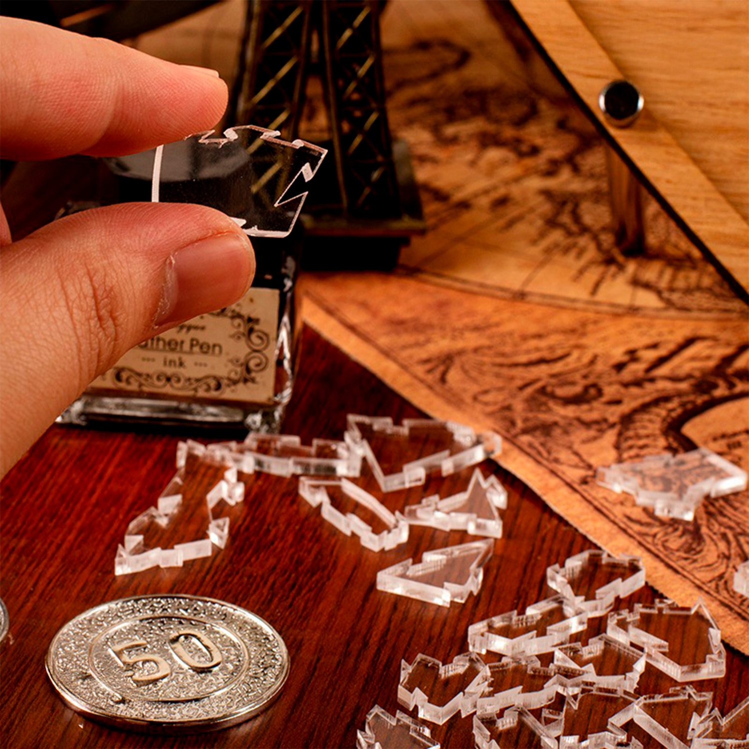 Puzzle e cornice in legno con 169 pezzi in acrilico. Design Puzzle impossibile, Cuore.