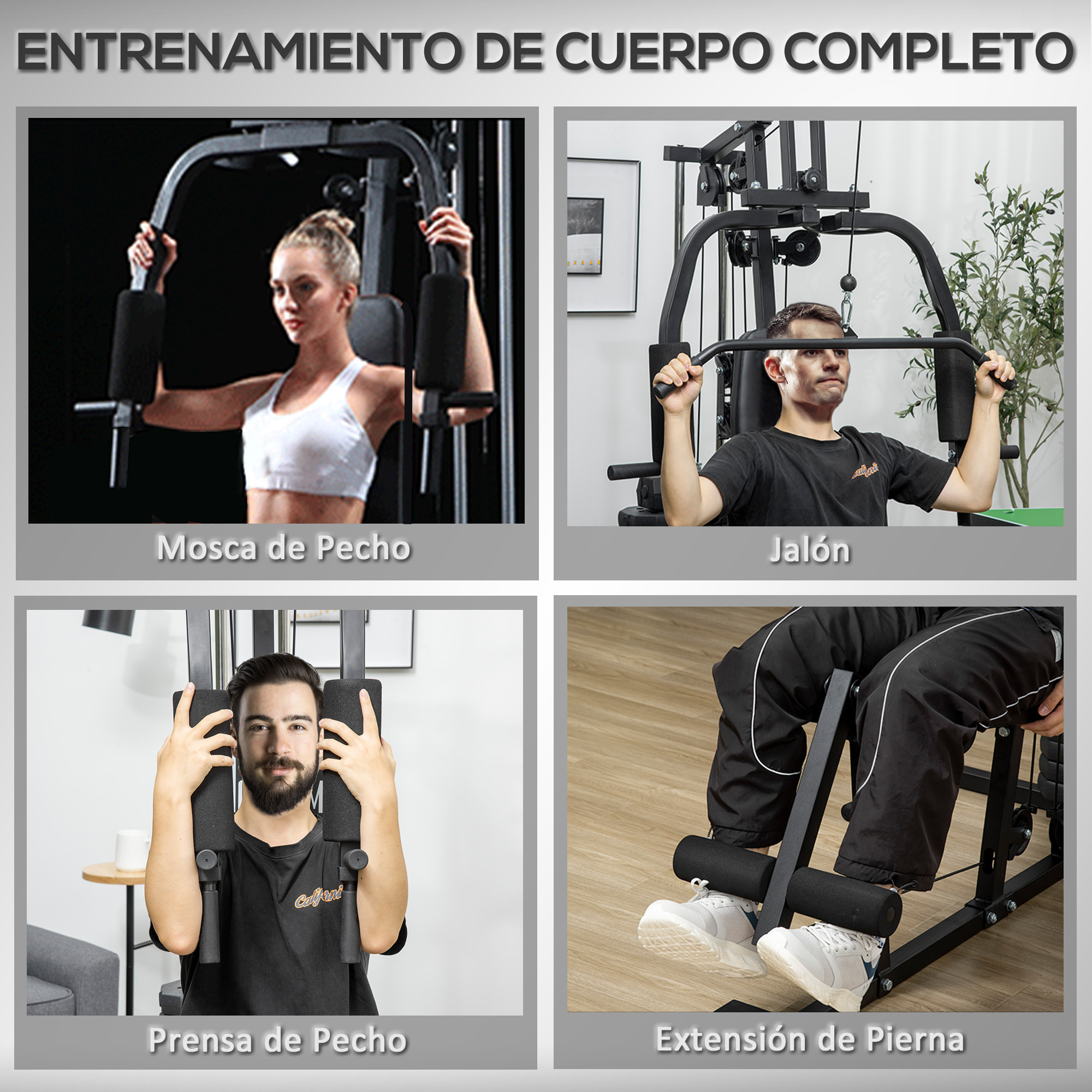 Multiestación Máquina de Musculación con Estribo para Piernas Poleas y Placas de Peso de 45 kg para Entrenamiento Fitness en Hogar Gimnasio 148x108x207 cm Negro