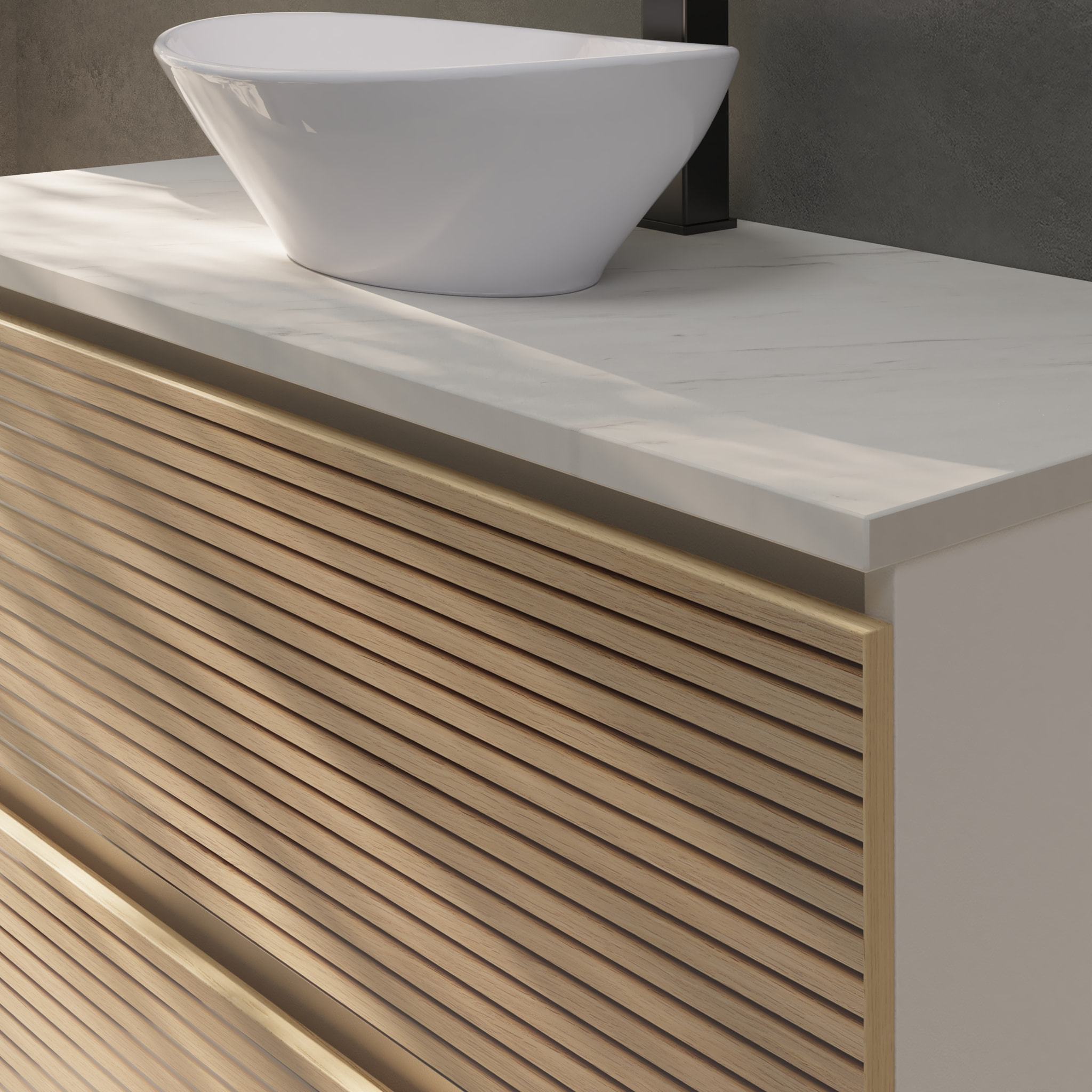 CONJUNTO DE BAÑO YINU | 100 CM BLANCO - SOLOMON | DOS CAJONES | LAVABO SOBRE ENCIMERA | NO INCLUYE ESPEJO | ALDAY