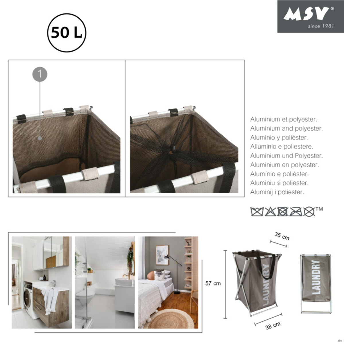 Panier à  linge LAUNDRY 50L Taupe MSV