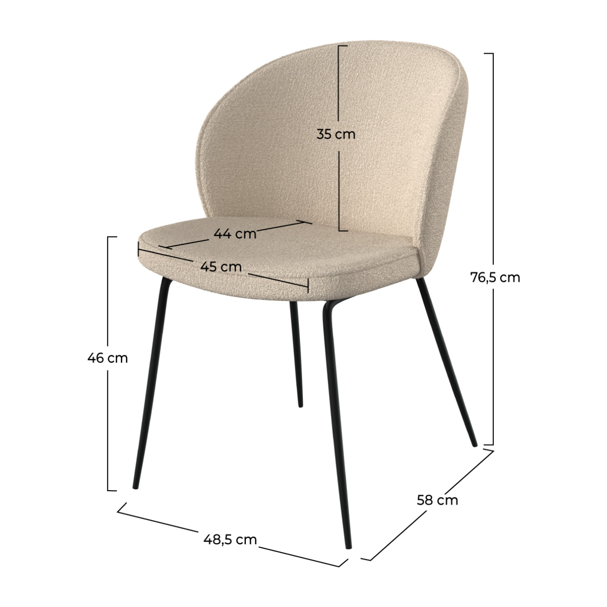 Lot de 2 chaises en tissu bouclé beige et pieds en métal - Groom