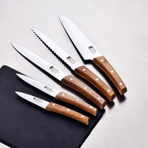 Juego de 11 Cuhillos + Tijeras en acero inoxidable + Tacoma de madera Nature Bergner