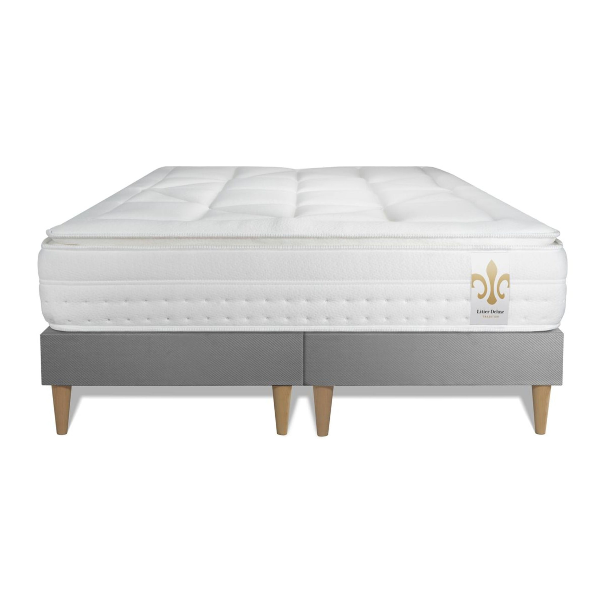 Ensemble Matelas Vingt-Huit PLUS - 28cm - Ressorts ensachés et mémoire de forme - Technologie hôtelière - Sommier Tapissier Gris