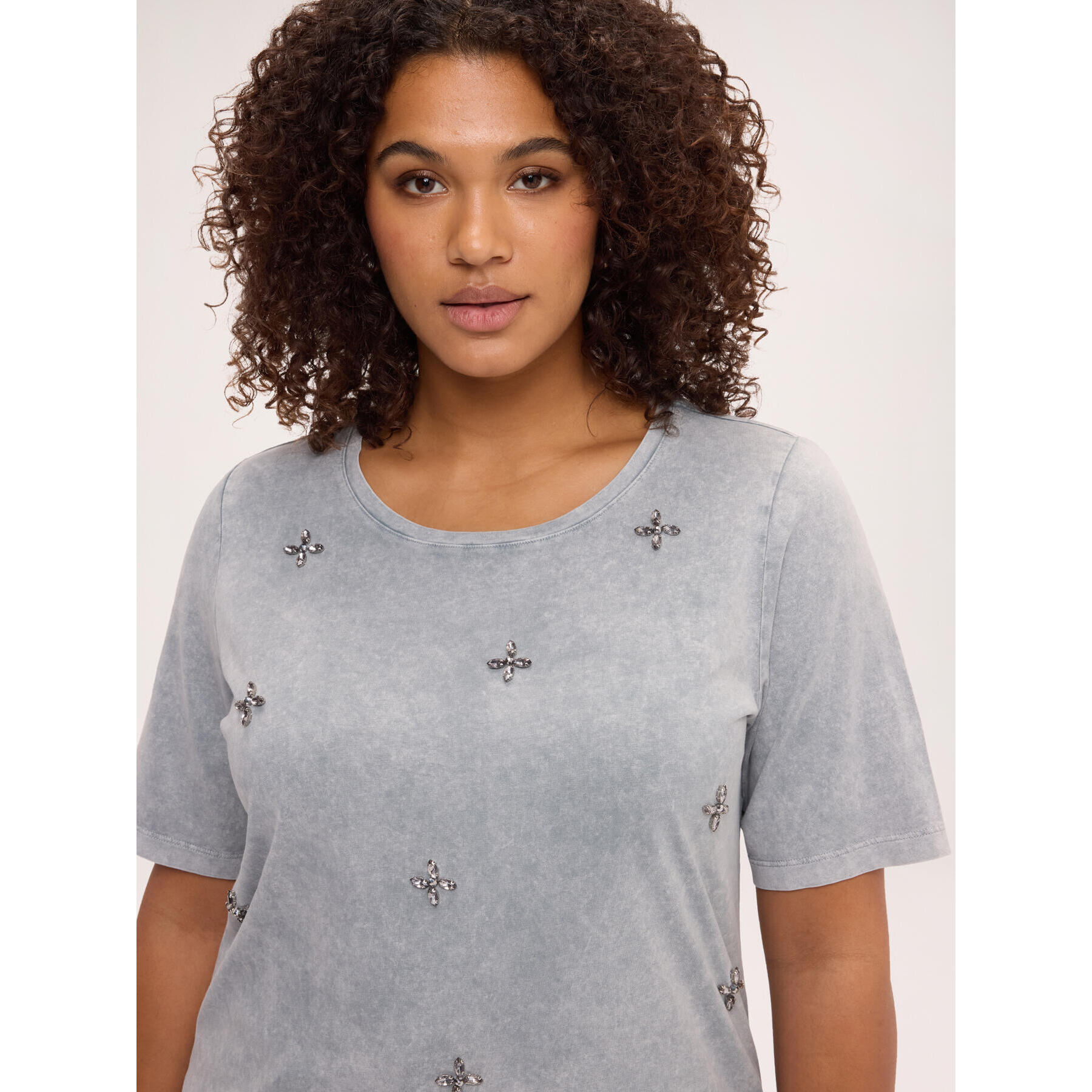 Fiorella Rubino - T-shirt in cotone con applicazioni - Grigio